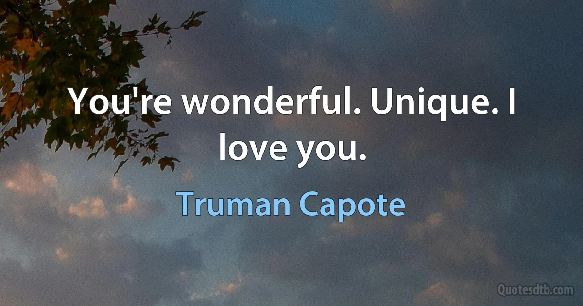 You're wonderful. Unique. I love you. (Truman Capote)