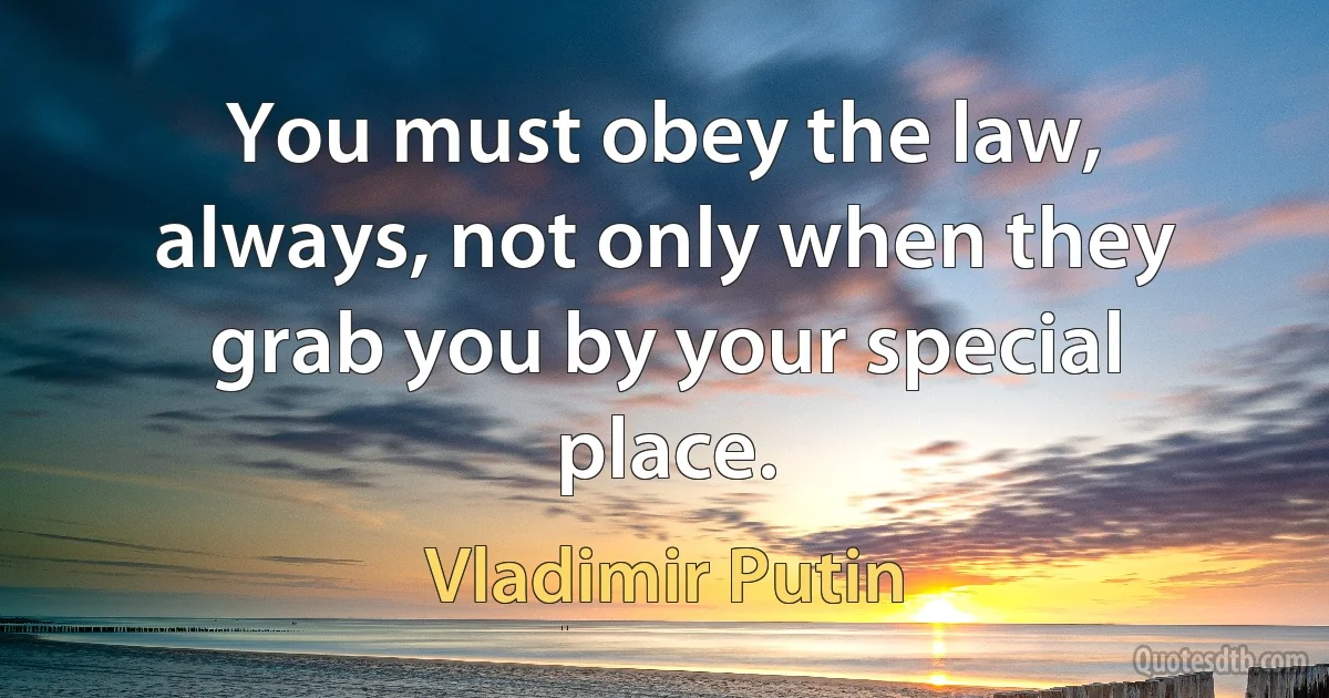 You must obey the law, always, not only when they grab you by your special place. (Vladimir Putin)