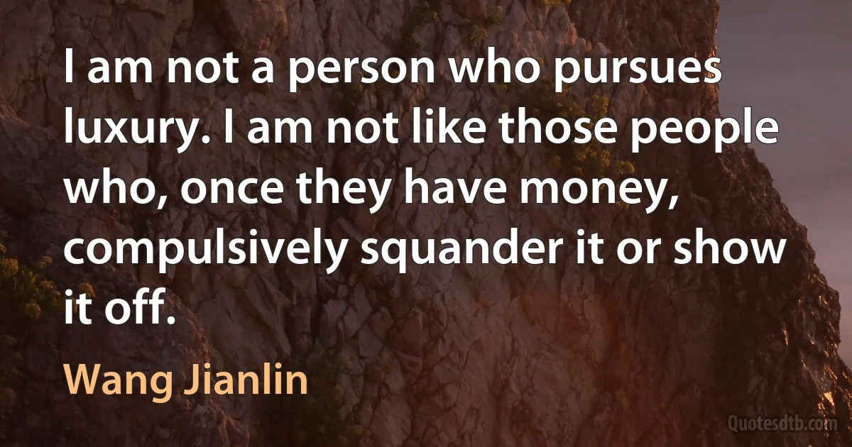 I am not a person who pursues luxury. I am not like those people who, once they have money, compulsively squander it or show it off. (Wang Jianlin)