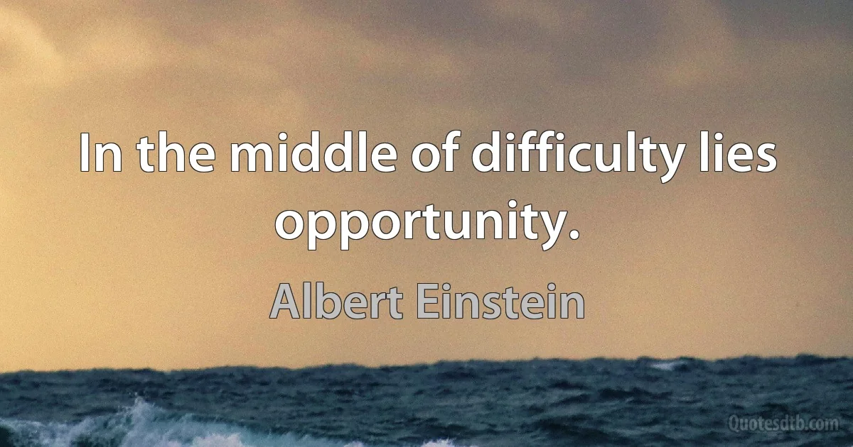 In the middle of difficulty lies opportunity. (Albert Einstein)