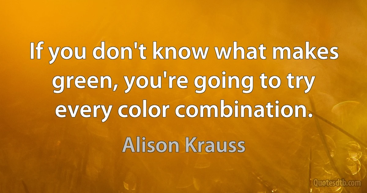 If you don't know what makes green, you're going to try every color combination. (Alison Krauss)