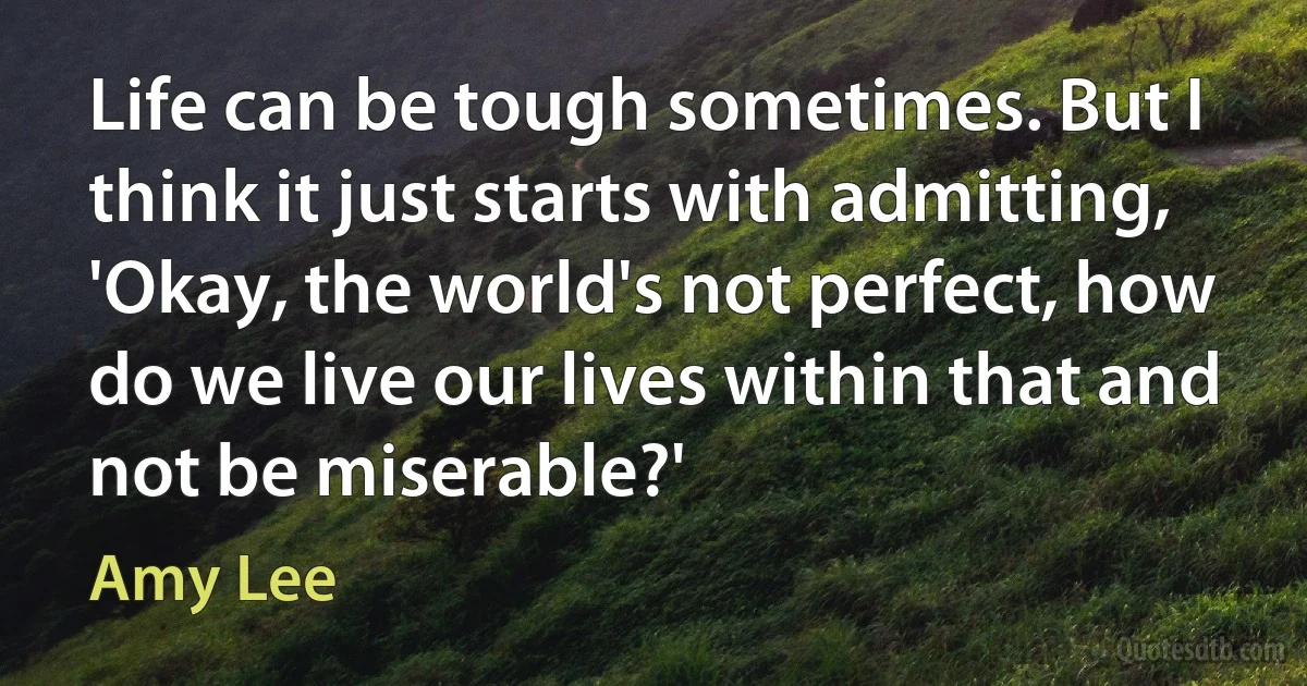 Life can be tough sometimes. But I think it just starts with admitting, 'Okay, the world's not perfect, how do we live our lives within that and not be miserable?' (Amy Lee)