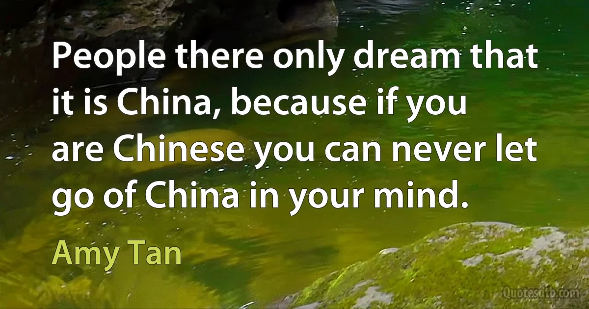 People there only dream that it is China, because if you are Chinese you can never let go of China in your mind. (Amy Tan)