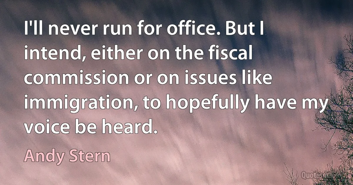 I'll never run for office. But I intend, either on the fiscal commission or on issues like immigration, to hopefully have my voice be heard. (Andy Stern)