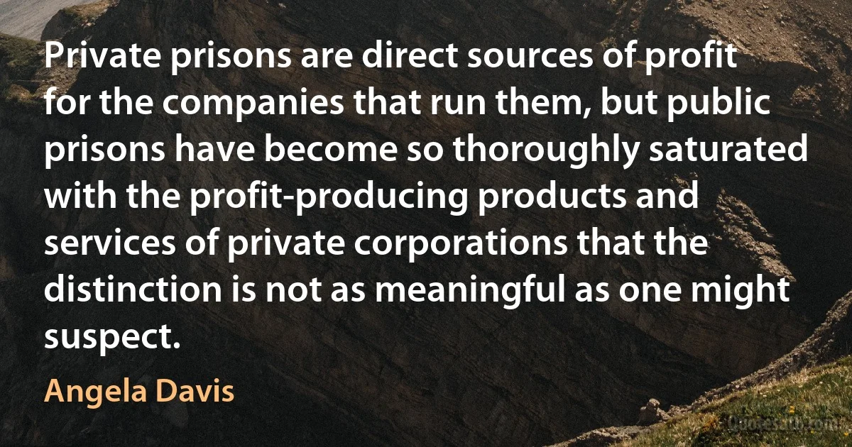 Private prisons are direct sources of profit for the companies that run them, but public prisons have become so thoroughly saturated with the profit-producing products and services of private corporations that the distinction is not as meaningful as one might suspect. (Angela Davis)