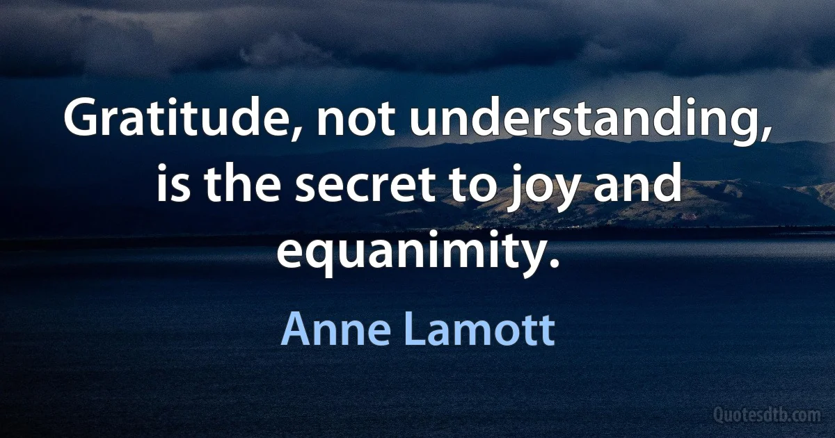 Gratitude, not understanding, is the secret to joy and equanimity. (Anne Lamott)