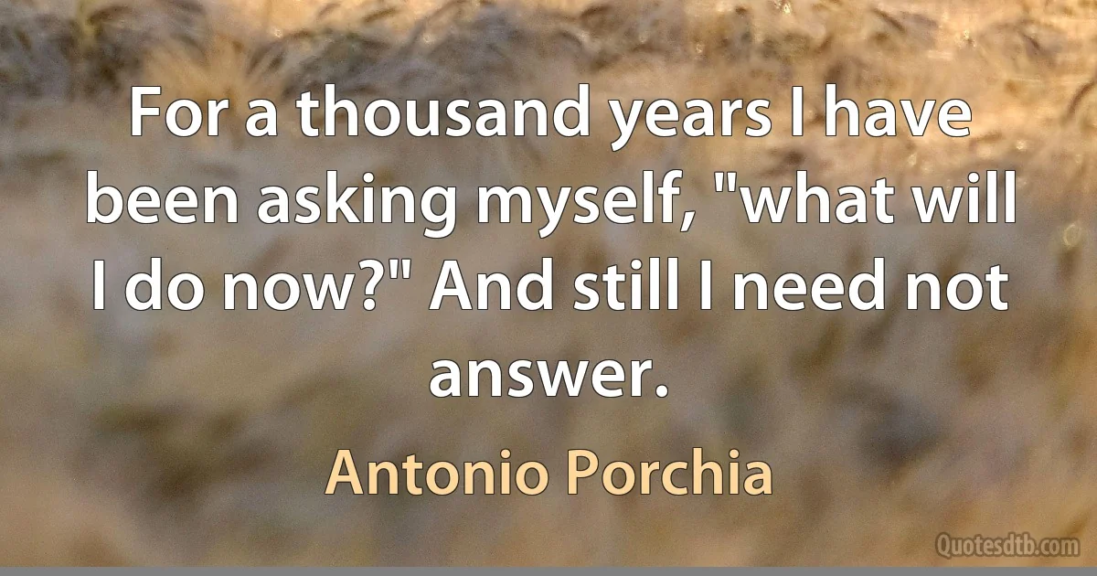 For a thousand years I have been asking myself, "what will I do now?" And still I need not answer. (Antonio Porchia)