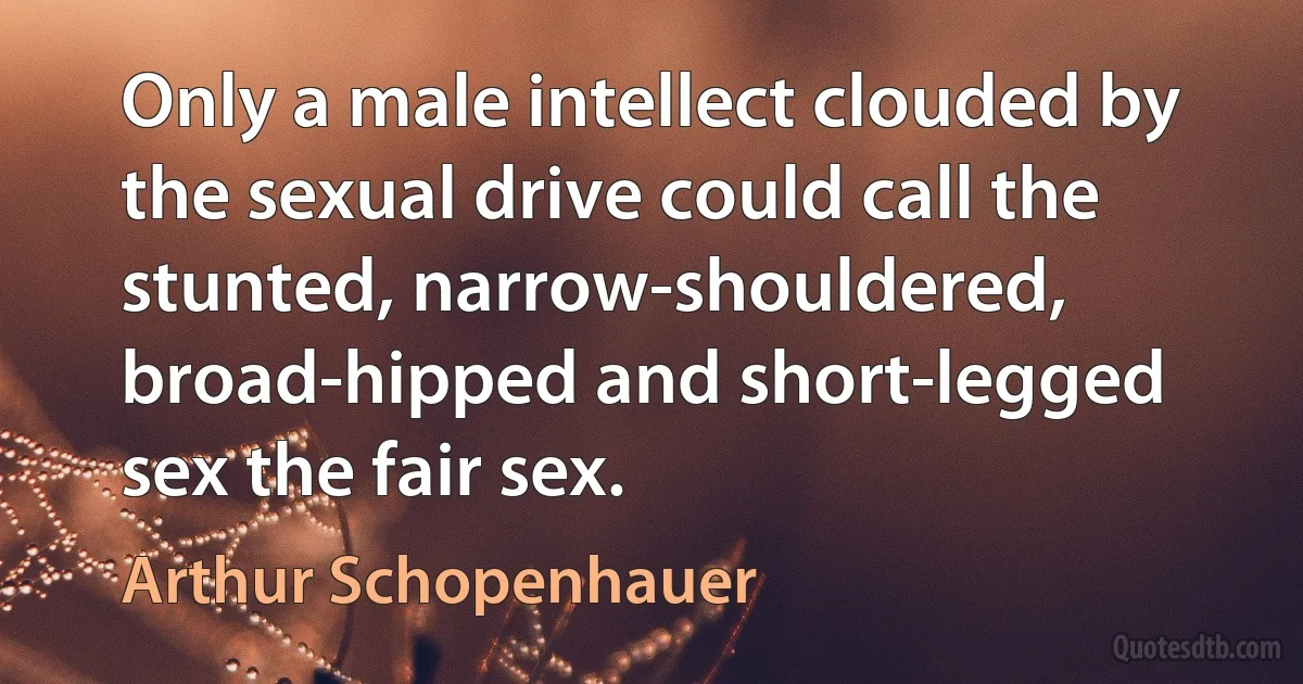 Only a male intellect clouded by the sexual drive could call the stunted, narrow-shouldered, broad-hipped and short-legged sex the fair sex. (Arthur Schopenhauer)