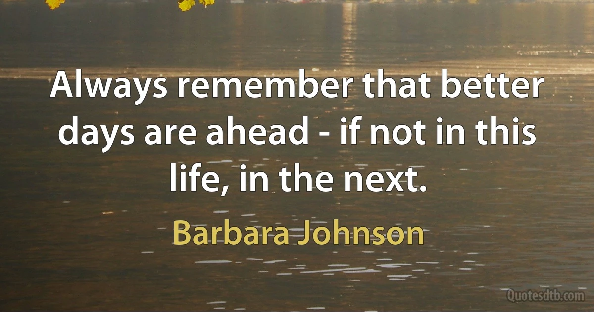 Always remember that better days are ahead - if not in this life, in the next. (Barbara Johnson)