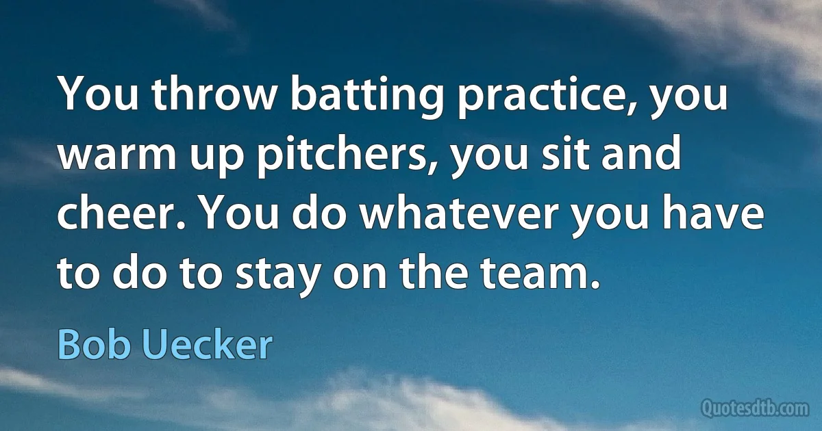 You throw batting practice, you warm up pitchers, you sit and cheer. You do whatever you have to do to stay on the team. (Bob Uecker)