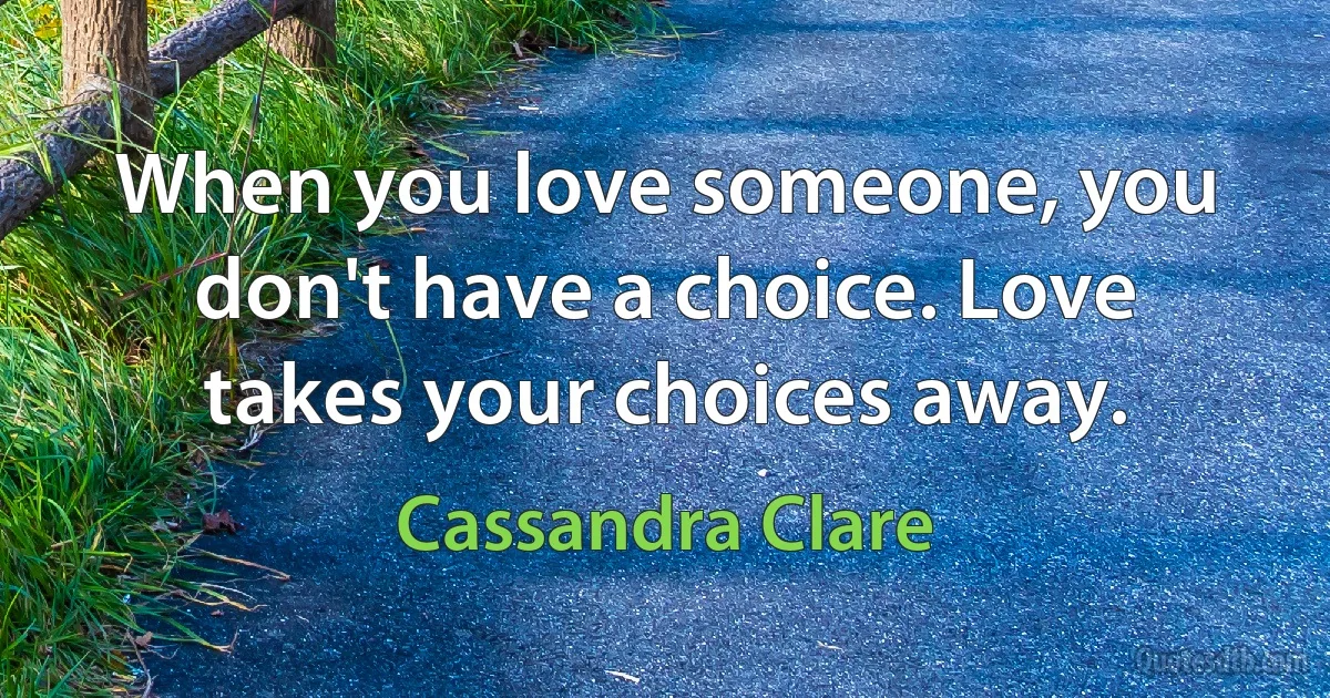 When you love someone, you don't have a choice. Love takes your choices away. (Cassandra Clare)