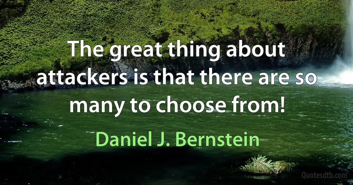 The great thing about attackers is that there are so many to choose from! (Daniel J. Bernstein)