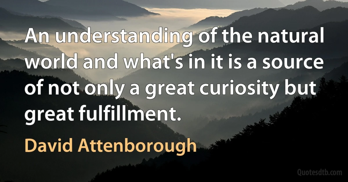 An understanding of the natural world and what's in it is a source of not only a great curiosity but great fulfillment. (David Attenborough)