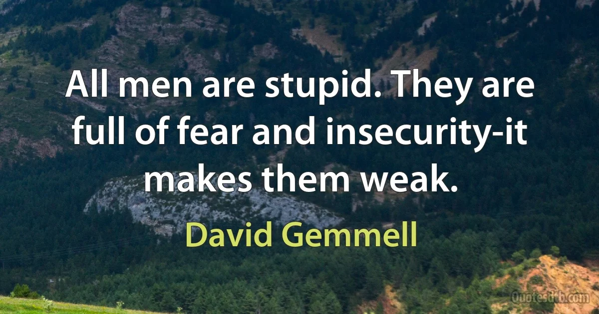 All men are stupid. They are full of fear and insecurity-it makes them weak. (David Gemmell)