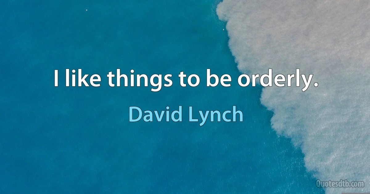 I like things to be orderly. (David Lynch)