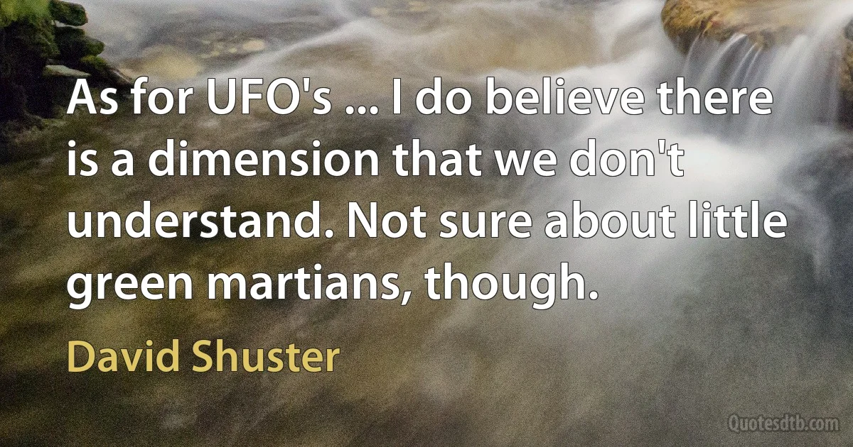 As for UFO's ... I do believe there is a dimension that we don't understand. Not sure about little green martians, though. (David Shuster)