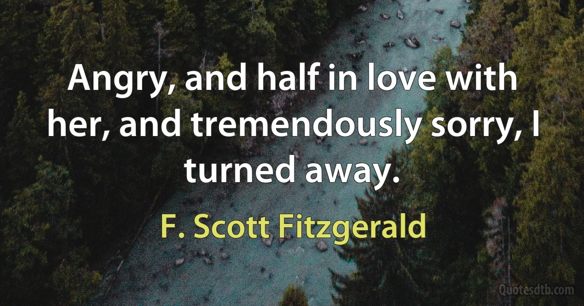 Angry, and half in love with her, and tremendously sorry, I turned away. (F. Scott Fitzgerald)