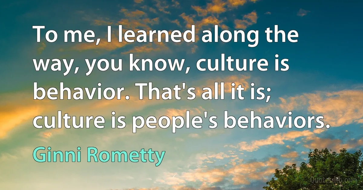 To me, I learned along the way, you know, culture is behavior. That's all it is; culture is people's behaviors. (Ginni Rometty)