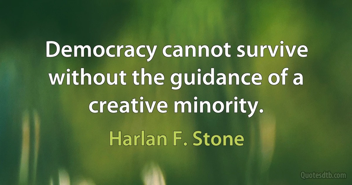 Democracy cannot survive without the guidance of a creative minority. (Harlan F. Stone)