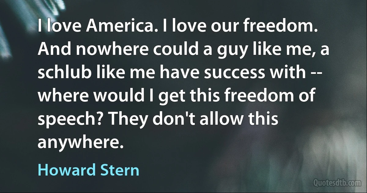 I love America. I love our freedom. And nowhere could a guy like me, a schlub like me have success with -- where would I get this freedom of speech? They don't allow this anywhere. (Howard Stern)