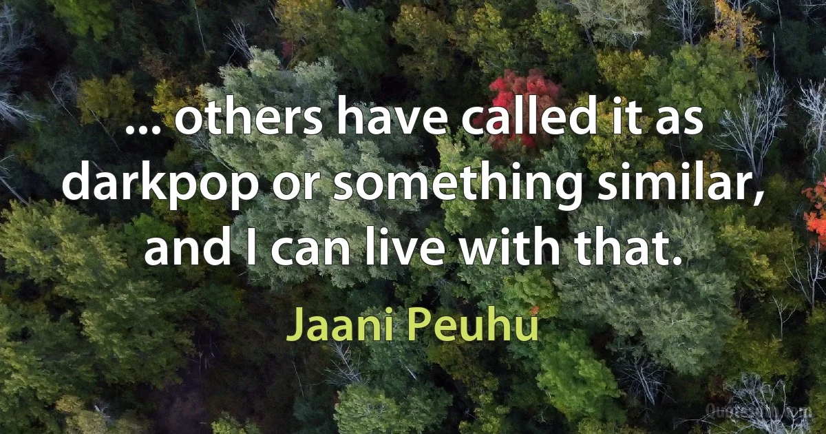 ... others have called it as darkpop or something similar, and I can live with that. (Jaani Peuhu)