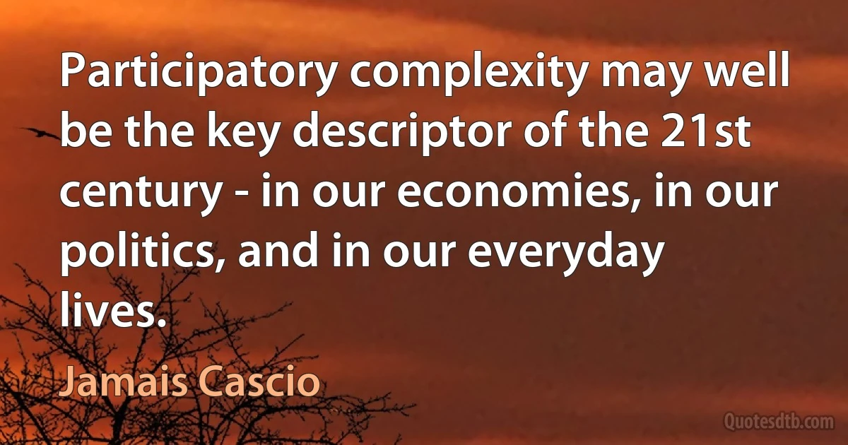 Participatory complexity may well be the key descriptor of the 21st century - in our economies, in our politics, and in our everyday lives. (Jamais Cascio)