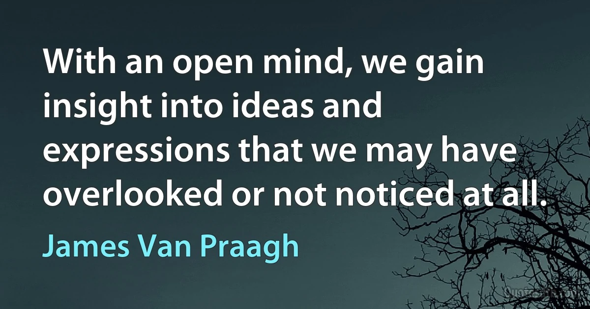 With an open mind, we gain insight into ideas and expressions that we may have overlooked or not noticed at all. (James Van Praagh)