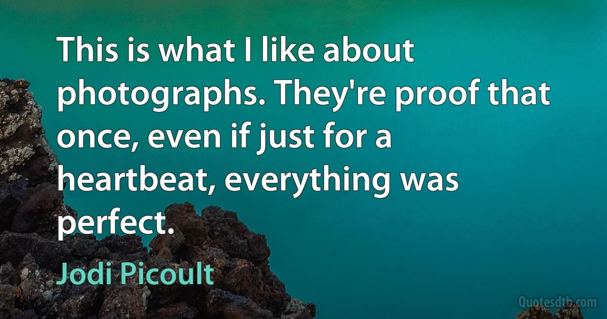 This is what I like about photographs. They're proof that once, even if just for a heartbeat, everything was perfect. (Jodi Picoult)