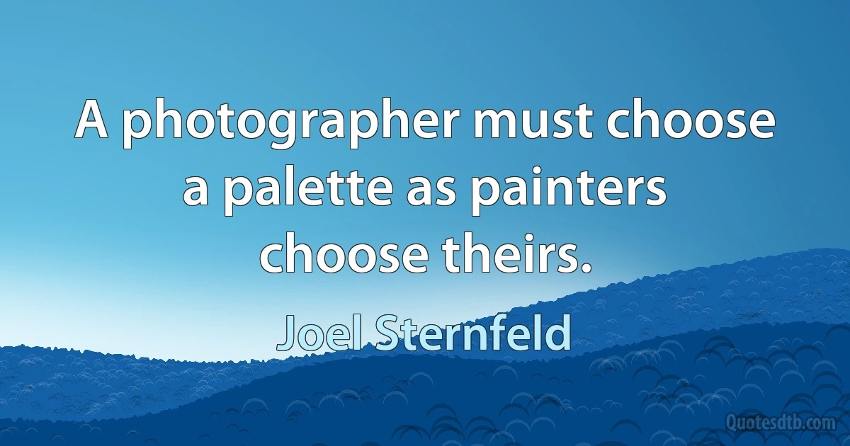 A photographer must choose a palette as painters choose theirs. (Joel Sternfeld)