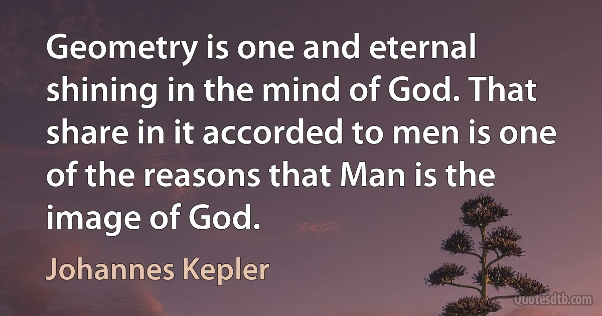 Geometry is one and eternal shining in the mind of God. That share in it accorded to men is one of the reasons that Man is the image of God. (Johannes Kepler)