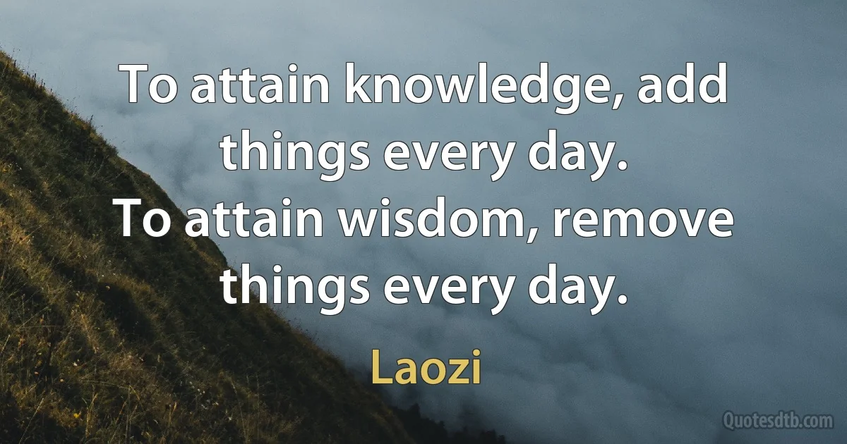 To attain knowledge, add things every day.
To attain wisdom, remove things every day. (Laozi)