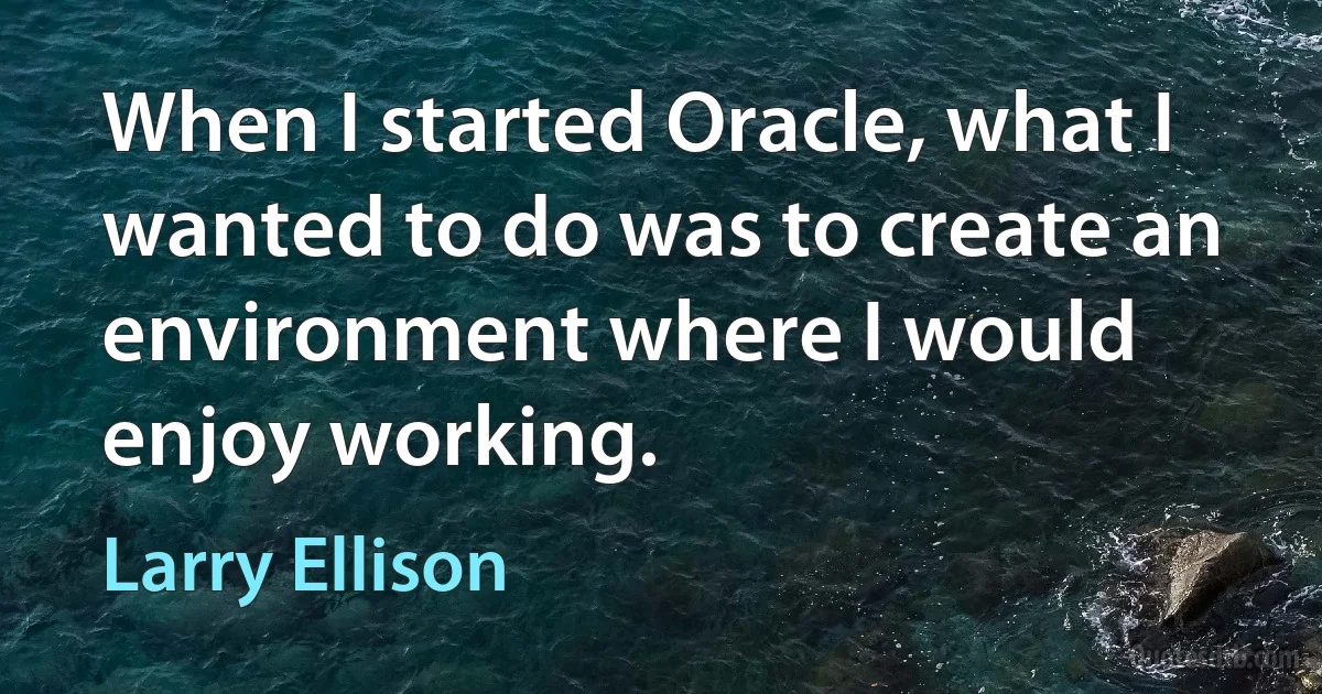 When I started Oracle, what I wanted to do was to create an environment where I would enjoy working. (Larry Ellison)