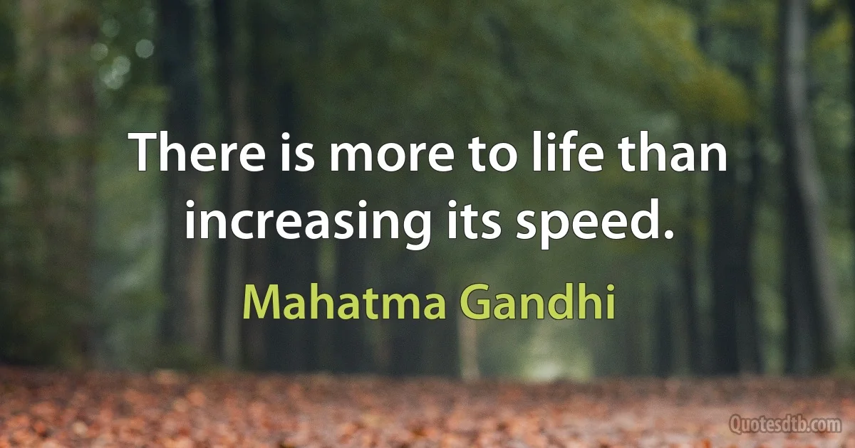 There is more to life than increasing its speed. (Mahatma Gandhi)