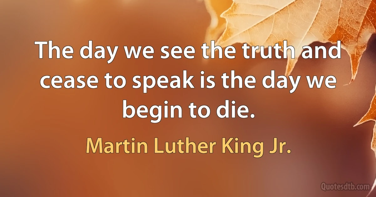 The day we see the truth and cease to speak is the day we begin to die. (Martin Luther King Jr.)