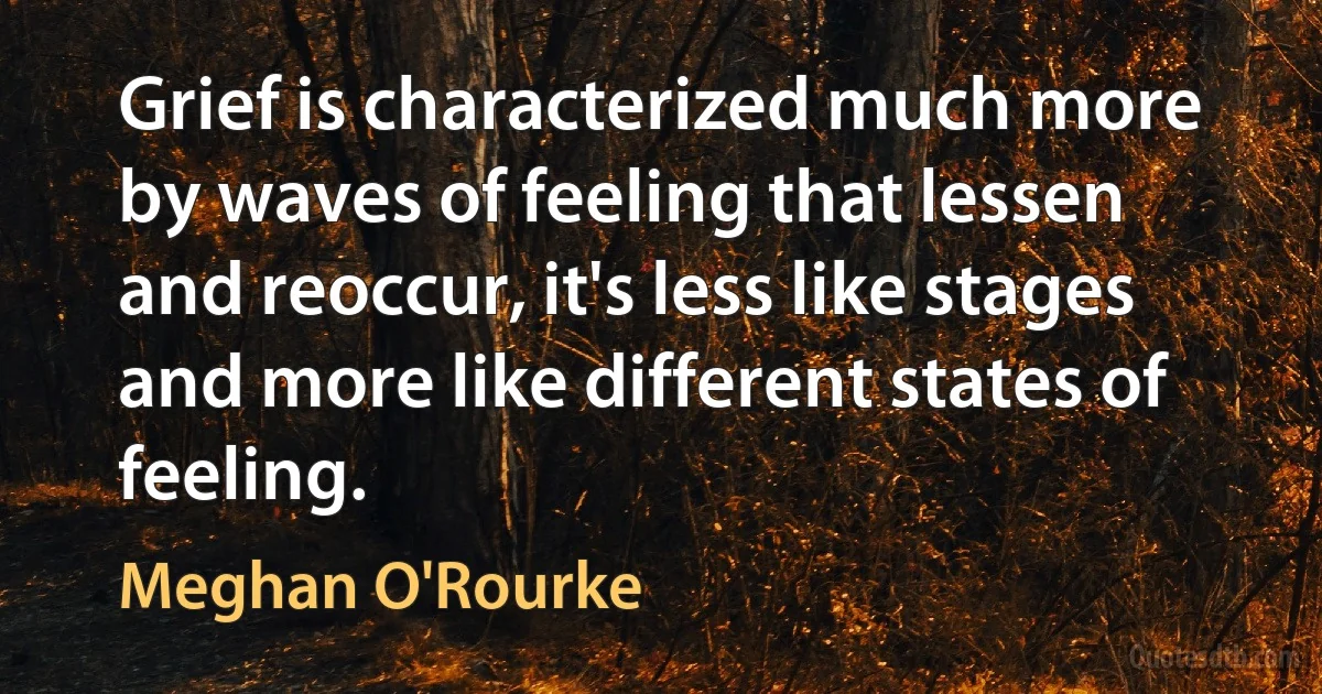 Grief is characterized much more by waves of feeling that lessen and reoccur, it's less like stages and more like different states of feeling. (Meghan O'Rourke)