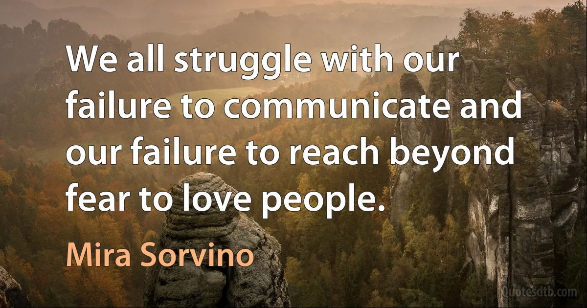 We all struggle with our failure to communicate and our failure to reach beyond fear to love people. (Mira Sorvino)