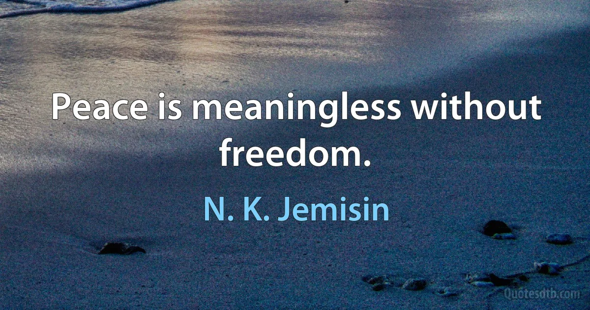 Peace is meaningless without freedom. (N. K. Jemisin)