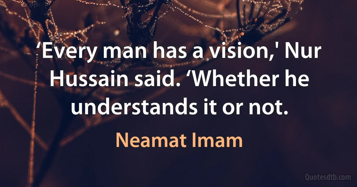 ‘Every man has a vision,' Nur Hussain said. ‘Whether he understands it or not. (Neamat Imam)