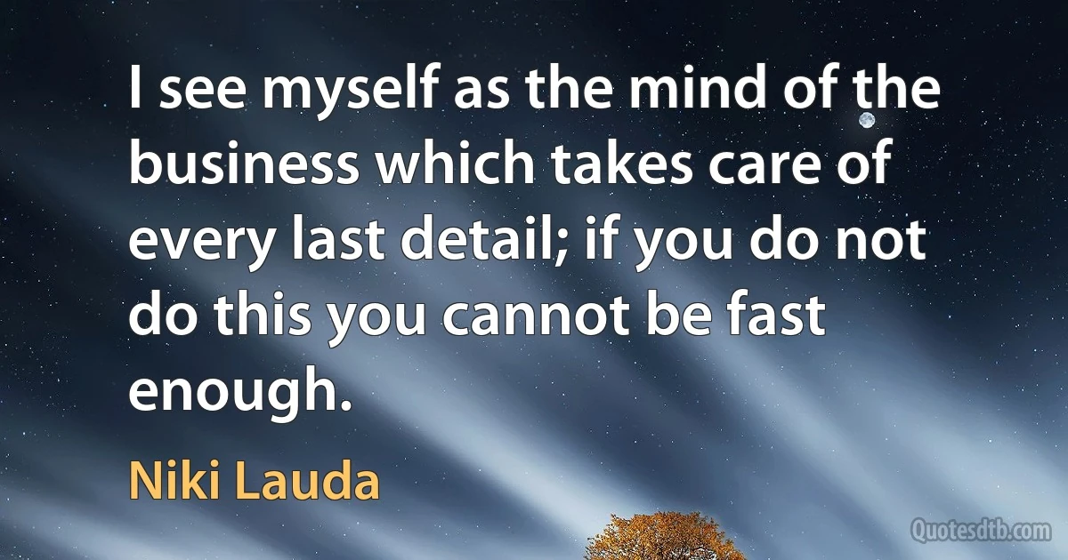 I see myself as the mind of the business which takes care of every last detail; if you do not do this you cannot be fast enough. (Niki Lauda)