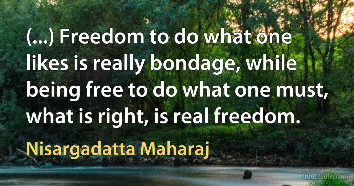 (...) Freedom to do what one likes is really bondage, while being free to do what one must, what is right, is real freedom. (Nisargadatta Maharaj)