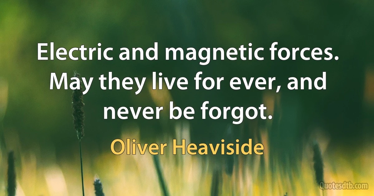 Electric and magnetic forces. May they live for ever, and never be forgot. (Oliver Heaviside)