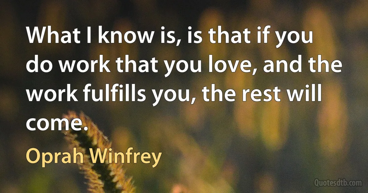 What I know is, is that if you do work that you love, and the work fulfills you, the rest will come. (Oprah Winfrey)