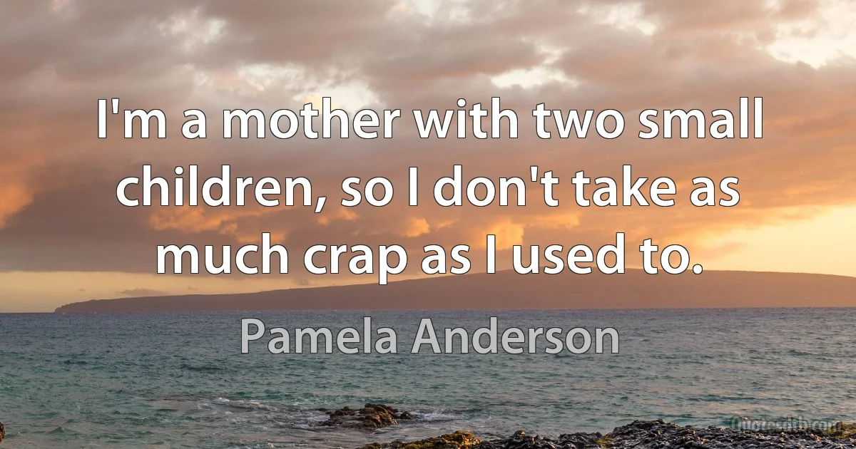 I'm a mother with two small children, so I don't take as much crap as I used to. (Pamela Anderson)