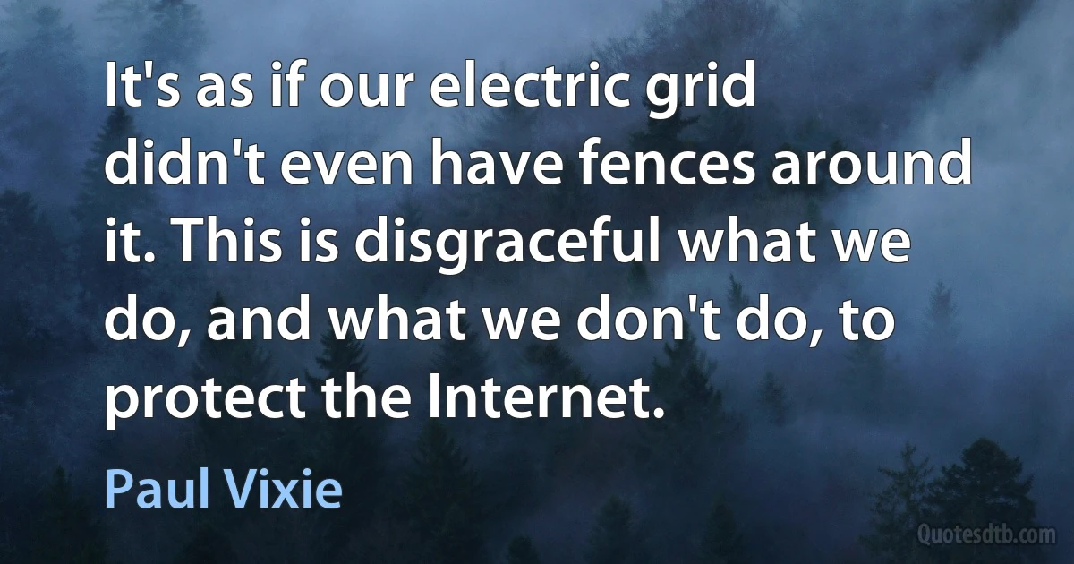 It's as if our electric grid didn't even have fences around it. This is disgraceful what we do, and what we don't do, to protect the Internet. (Paul Vixie)