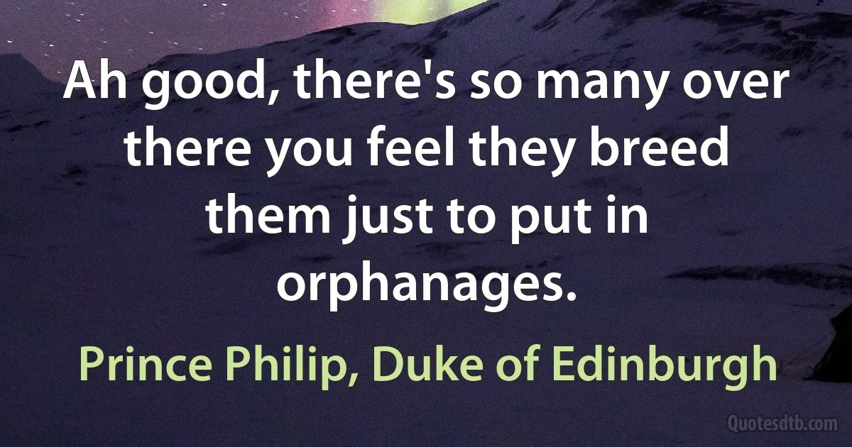 Ah good, there's so many over there you feel they breed them just to put in orphanages. (Prince Philip, Duke of Edinburgh)