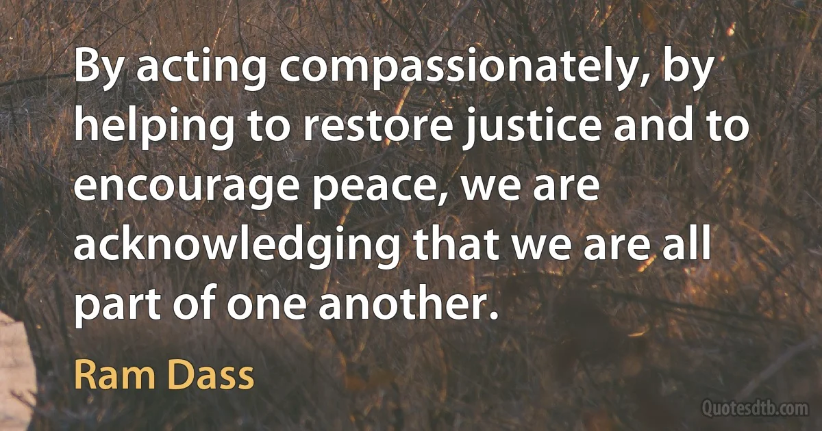 By acting compassionately, by helping to restore justice and to encourage peace, we are acknowledging that we are all part of one another. (Ram Dass)