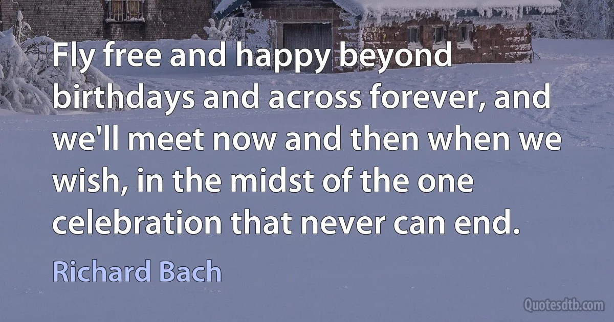 Fly free and happy beyond birthdays and across forever, and we'll meet now and then when we wish, in the midst of the one celebration that never can end. (Richard Bach)