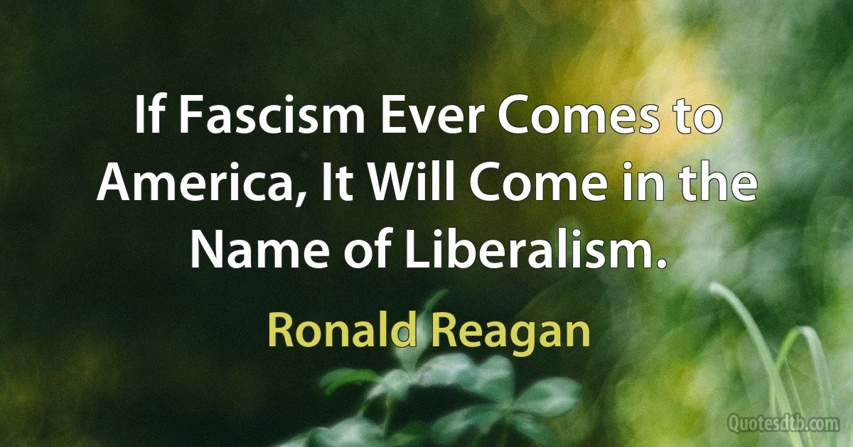 If Fascism Ever Comes to America, It Will Come in the Name of Liberalism. (Ronald Reagan)