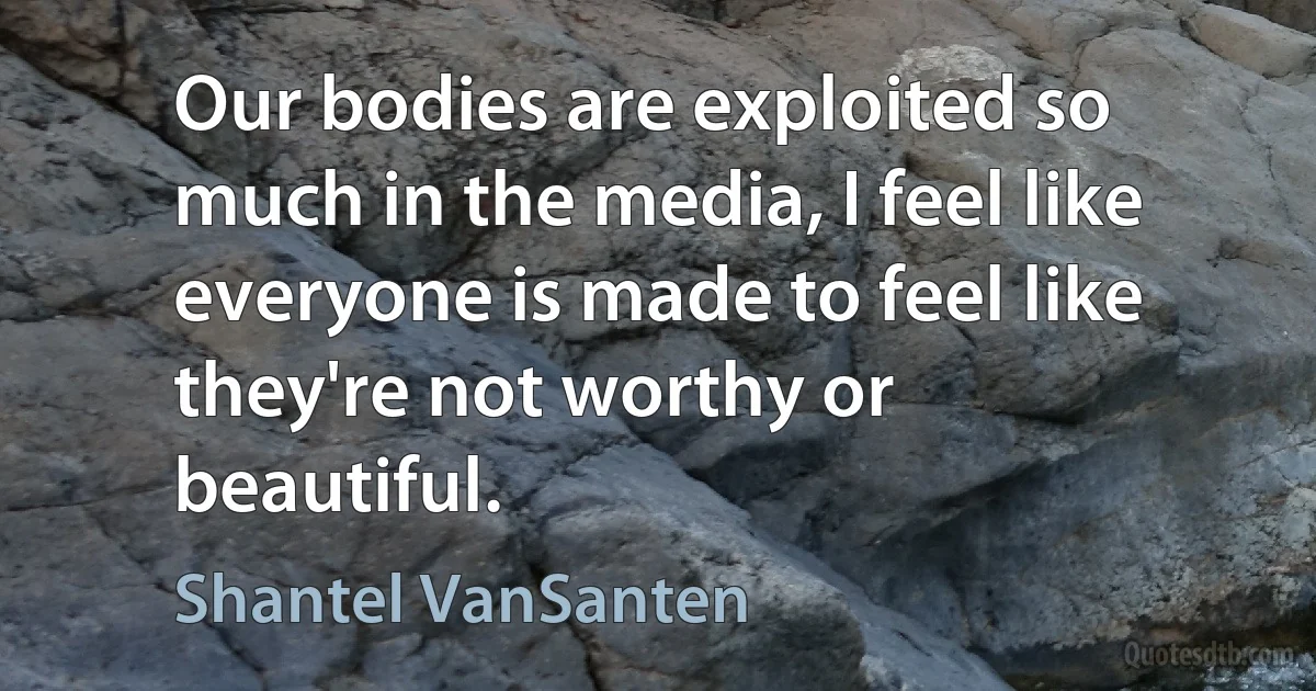 Our bodies are exploited so much in the media, I feel like everyone is made to feel like they're not worthy or beautiful. (Shantel VanSanten)