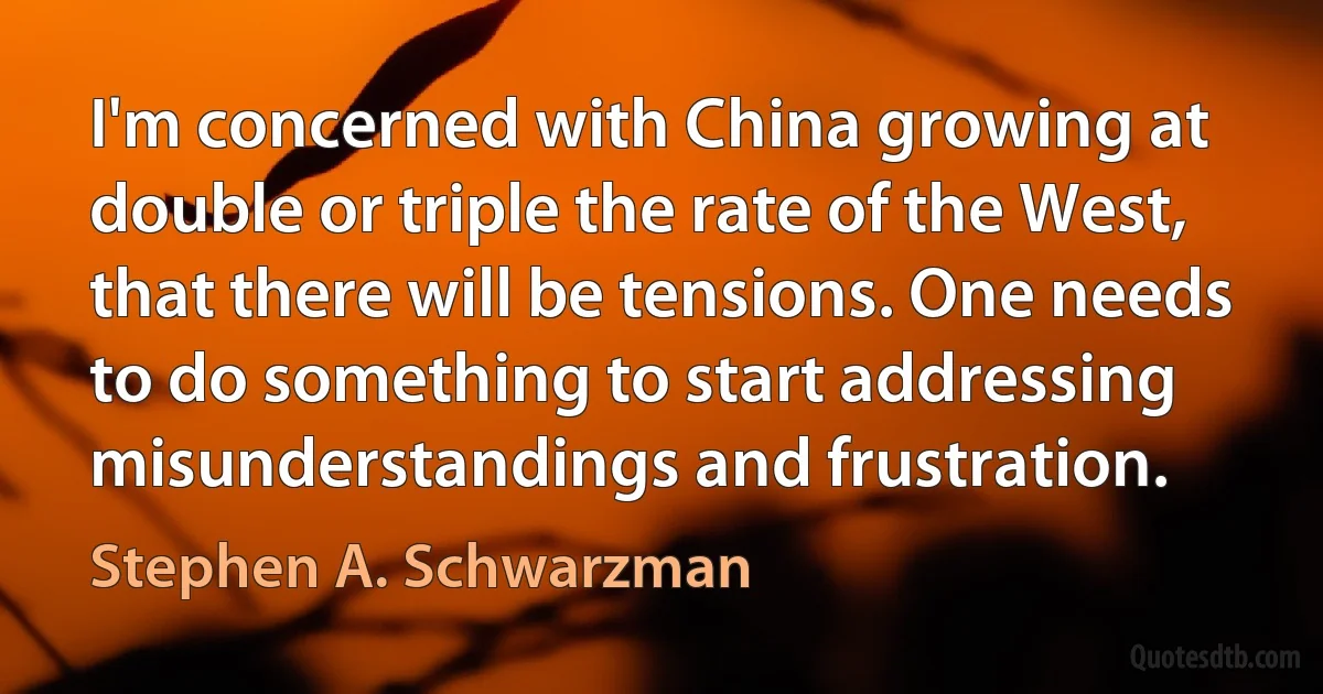 I'm concerned with China growing at double or triple the rate of the West, that there will be tensions. One needs to do something to start addressing misunderstandings and frustration. (Stephen A. Schwarzman)